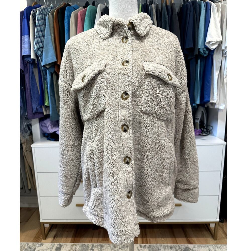 Thread & Supply Women's Tan Flagstaff Sherpa Over Sized Shirt Jacket S NWOT - Picture 2 of 9
